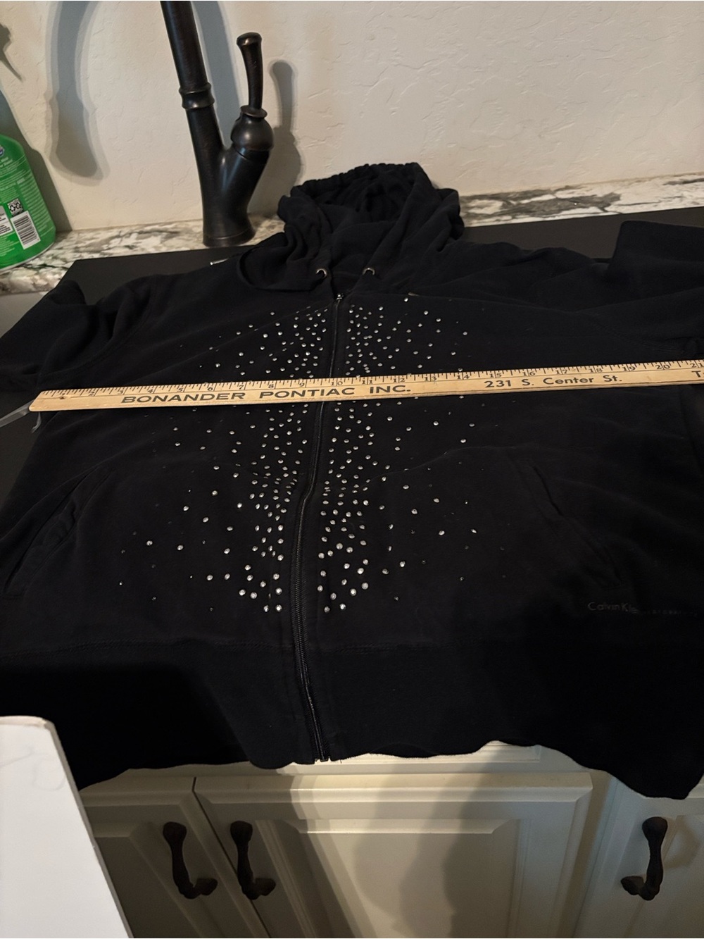 Calvin Klein Black Studded Zip Hoodie black with studs XL slim - Picture 4 of 6